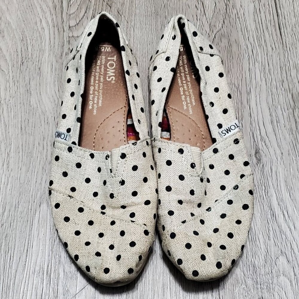 TOMS canvas natural/khaki black polka dot flats